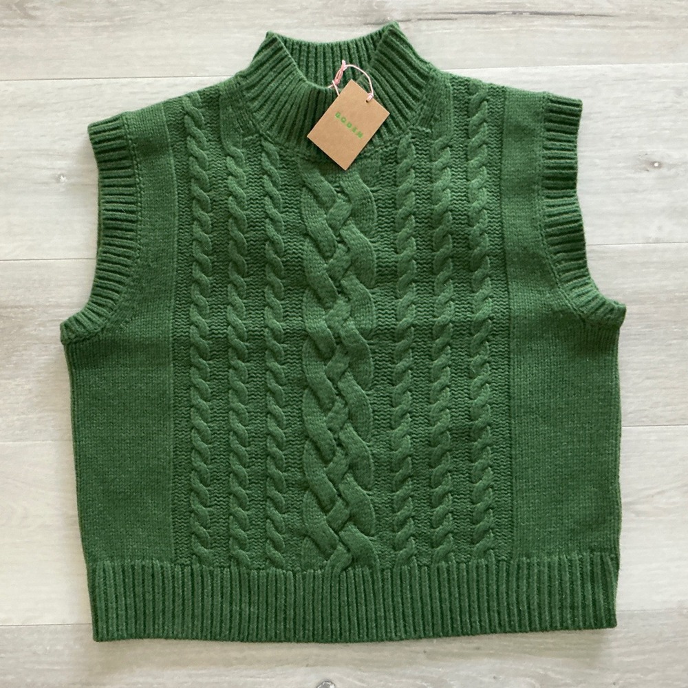 Boden Cable Knit Wool Sweater Vest‎ Green Medium New With Tags - Picture 5 of 6